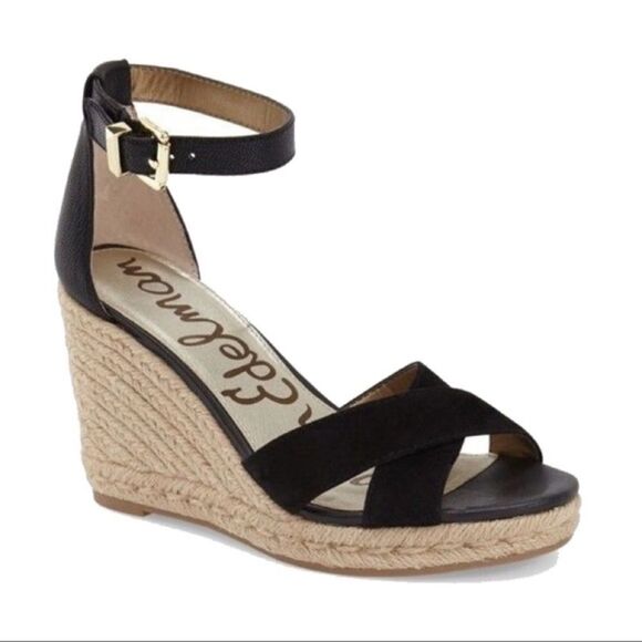 Sam Edelman Brenda Black Vegan Sueded Strappy Espadrilles Sz 6.5 - Picture 1 of 7